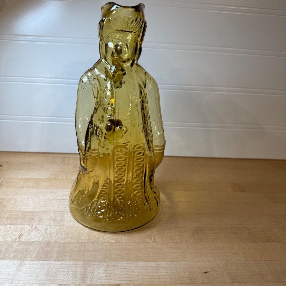 Vintage Amber‎ Glass Figural Colonial Man Pitcher, Novelty Decanter